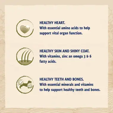 Healthy heart / Healthy skin and shiny coat / Healthy teeth and bones