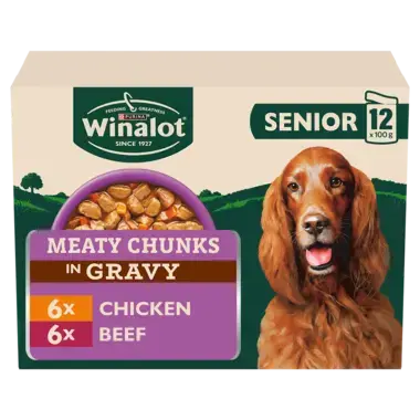 WINALOT® Meaty Chunks Senior Mixed in Gravy Beef and Chicken Wet Dog Food Pouch